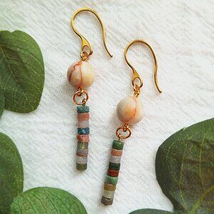 Rhodonite Gold Dangle Earrings – Boho Crystal Jewelry, Cottagecore & Goblincore